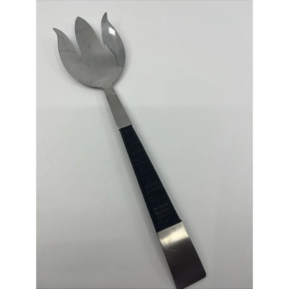 NASCO Japan Large Salad Fork Black Twine Handle Serving Stainless  11.5